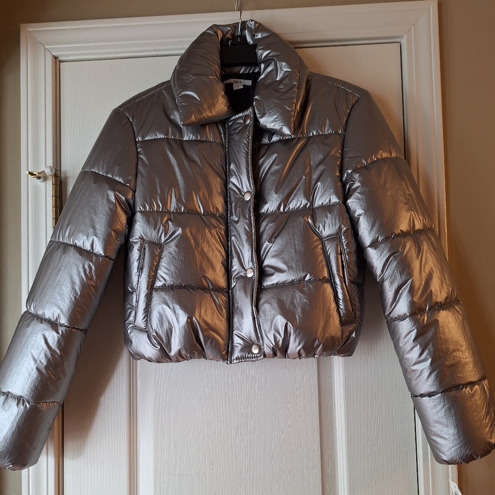 Women's Bar III Metallic Silver Puff Jacket - Small